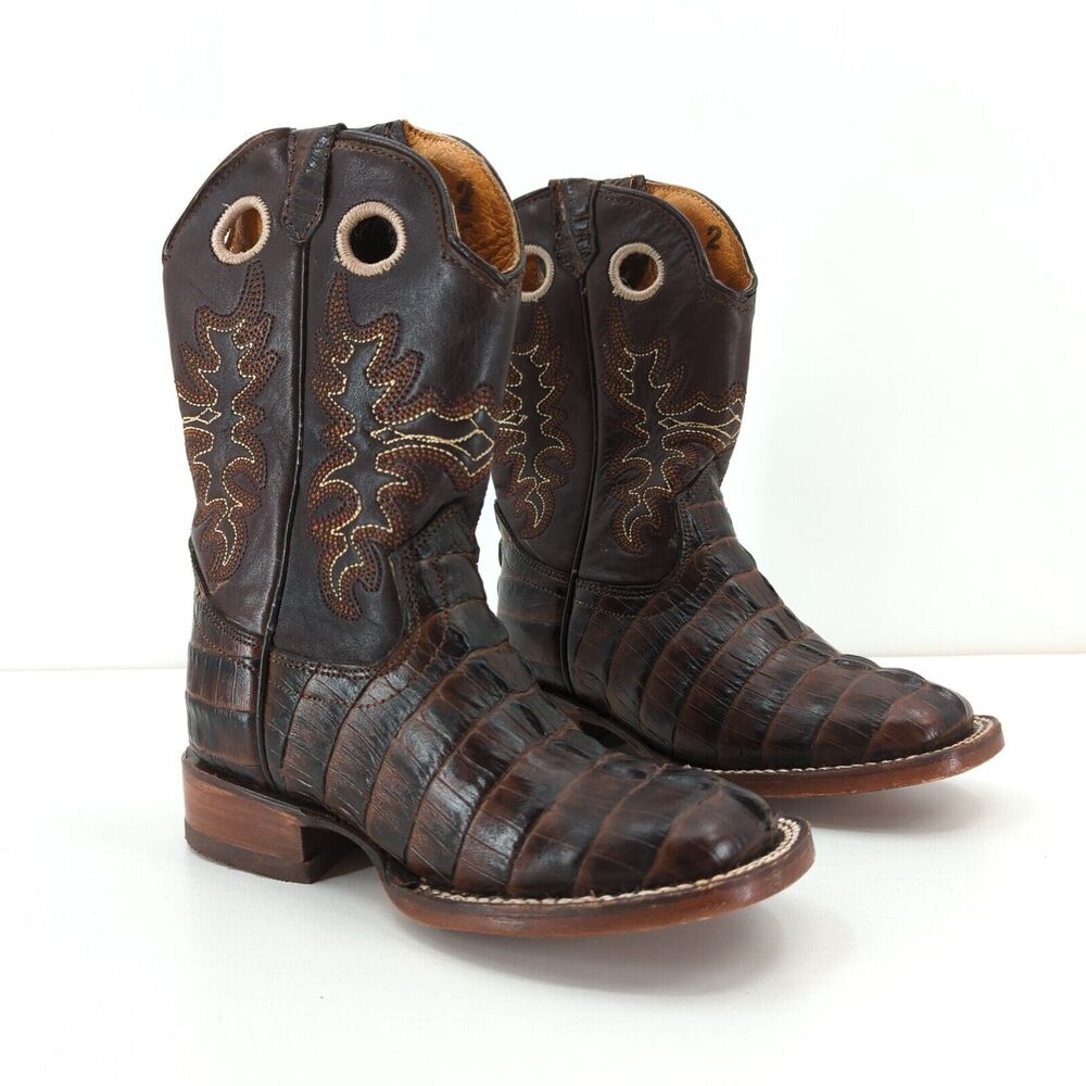BIG BULL Kid Mexican 17 US 10 Caiman Alligator Boots Brown Leather Western FLAW